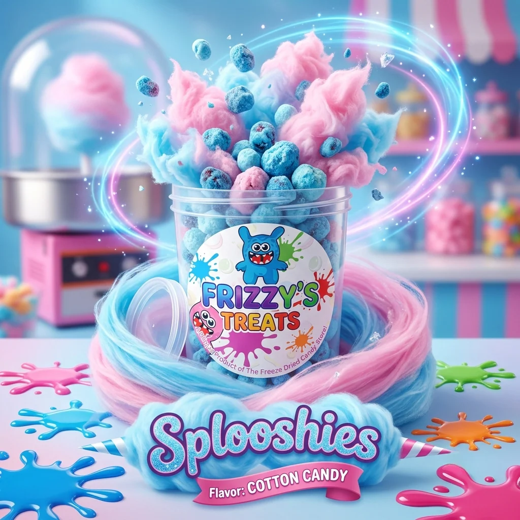 Cotton Candy Splooshies - 4oz - Liquid Filled Gummi Bites Cotton Candy Coated
